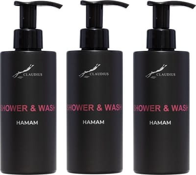Shower & Wash Hamam 300 ml - met pomp - zwarte fles - set van 3 stuks - Voordeelverpakking