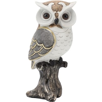 Uil Beeldje Standbeeld Hars Uil Sculptuur Staand Op Stronk voor Huis Veranda Patio Gazon Tuin Decoratie white