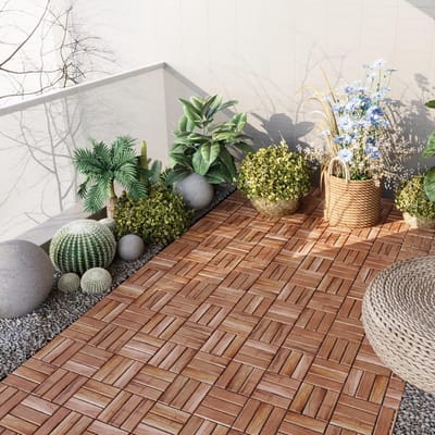 Houten Terrastegels Kliksysteem 30x30 cm Set van 10 Stuks Natuurlijk en Weerbestendig