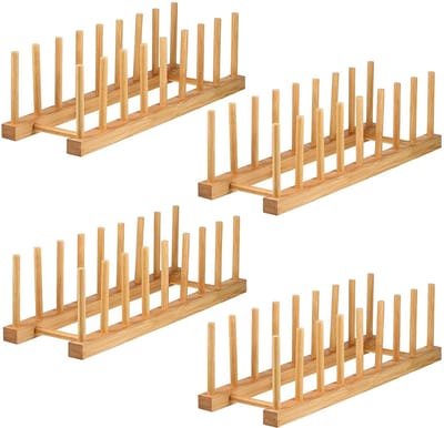 Dailygoods- Afdruiprek Bamboe - Set van 4 - 34 x 12 x 10,5 cm - Keukenkast Organizer - Vaatrek met 8 Sleuven - Eenvoudig te Installeren