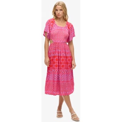 Superdry Midi-jurk met Print en Uitsnijding Roze Grootte: 42
