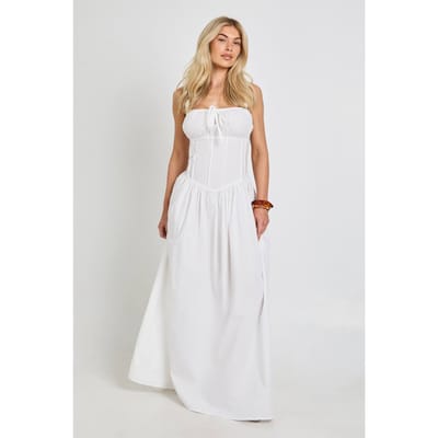 boohoo Dames Katoenen Poplin Melkmeisjesmaxijurk | Wit | Maat: 38