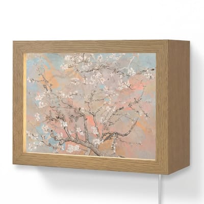Wandlamp 20x15 cm - Oplaadbaar - Amandelbloesem - Kunst - Van Gogh - Pastel - Wandlampen binnen woonkamer - Slaapkamer lamp met kabel - Decoratieve nachtlamp - Vloerlamp snoer