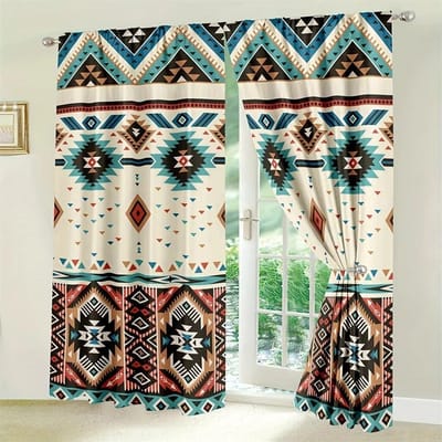 2 stuks Floral Boho Gordijnen Bohemian Kleurrijke Bloemen Patroon Raam Gordijnen Stang Zak Raambehandeling Voor Thuis Slaapkamer Woonkamer W100xH220(CM)x2PCS-Grommet Top