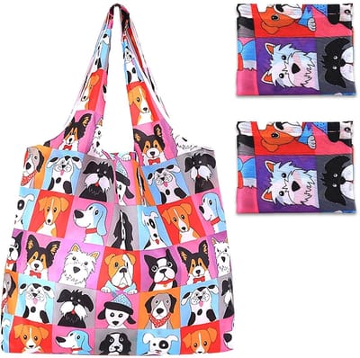 Dailygoods- Boodschappentas Opvouwbaar - 2 Stuks - Lichtgewicht - Dames Boodschappentas - Polyester - Hondenprint - Winkelmandje