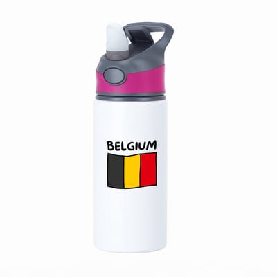 Hacebo® - Belgium vlag waterfles met rietje roze - België - reizigers - toerist - verjaardagscadeau - souvenir - vakantie - kado - gift - geschenk - water fles - 650ML