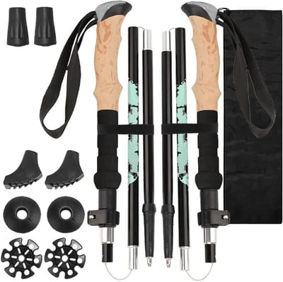 Set van 2 Opvouwbare Trekkingstokken van Lichtgewicht Aluminium met Kurken Handvat, Schokbestendig, Ideaal voor Wandelen, Hiking en Bergbeklimmen, Lengte 110-125 cm