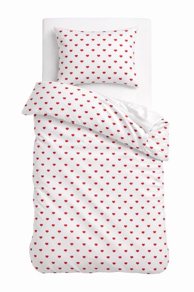 HappyNest - Dekbedovertrek - Eenpersoons 140x220 cm - met Kussensloop 60x70cm - Wit met Rode Hartjes