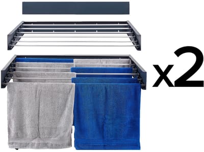 2x Foxydry Hide 101 cm - Droogrek wandmontage - Intrekbare waslijn voor aan de muur - Kleur Antraciet - 101 x 50 x 13 cm