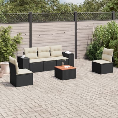 vidaXL - 6-delige - Loungeset - met - kussens - poly - rattan - zwart