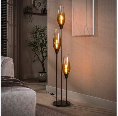 Vloerlamp Cocoon 3-lichts Shaded Sienna bruin – hotel chique design - 35x35x168 cm