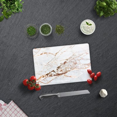 Goud Gedetailleerd Marmerlook Tempered Glas Snijplank 20cm × 30cm - Glassnijplank