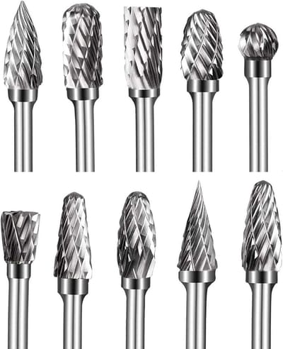 10-delige Tungsten Carbide Roterende Frezen Set – 3 mm Schacht – 6 mm Snijkop – Dubbele Snede – Voor Houtbewerking, Metaalbewerking & Graveren