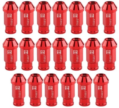 Aluminium Wielmoeren voor Auto, 20 Stuks M12 x 1.5, Veiligheidsmoeren voor Racing en Sportwagens (Rood)