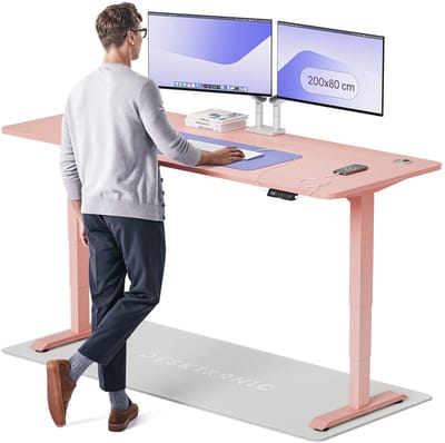 Desktronic HomePro Zit-sta Bureau Elektrisch In Hoogte Verstelbaar, 200x80 cm Roze/Roze, Stille Dubbele Motor, Hoogte 62-126cm