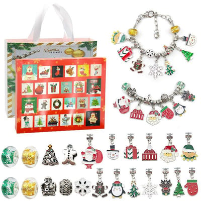 Calendrier de l'Avent 24 heures, boîte surprise, bracelet argenté à créer soi-même, cadeau de Noël