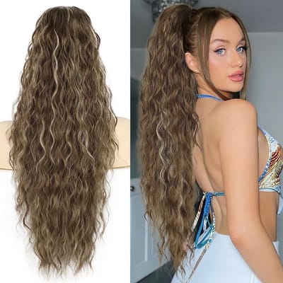 Ponytail Haarstuk Lang 76 cm met Trekkoord, Golvende Krullen en Clip-in Synthetisch Haar voor Natuurlijke Uiterlijk en Volumineuze Staart