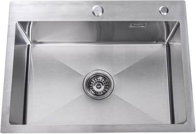 Lendo Online Spoelbak voor keuken met kraangat 590x440x200mm (59x44x20cm) RVS - Roestvrij staal - Wasbak met waterafvoersysteem - Gootsteen + bevestigingshaken Binnenmaat: 54x35cm