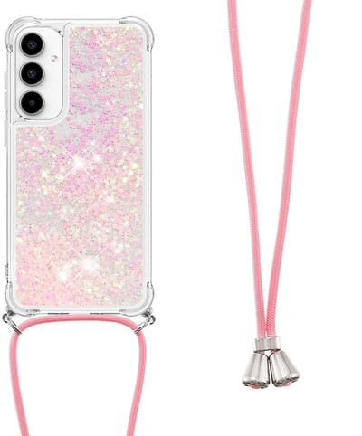 Coverup Hoesje - Geschikt voor Samsung Galaxy A57 Hoesje - Coverup Liquid Glitter Back Cover met Koord - Roze