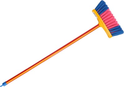 Sorex Kinderbezem - blauw/roze - met steel - 61 cm - binnen bezem - kunststof - kamer bezem - Kinderspeelgoed schoonmaakartikelen/Kamerbezems