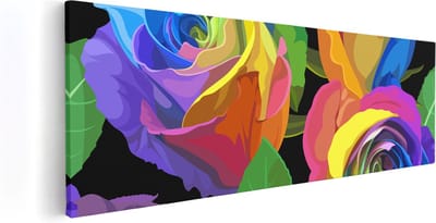 Artaza Canvas Schilderij Bloemen - 60x20 cm - Wanddecoratie Rozen - Schilderijen Op Canvas Kleurrijk - Decoratie Woonkamer