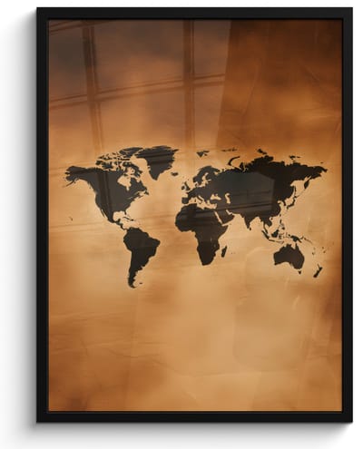 Poster in lijst - Fotolijst 60x80 cm - Posters - Wereldkaart - Bruin - Kaart - Posterlijst zwart - Decoratie - Wanddecoratie woonkamer - Muurdecoratie slaapkamer