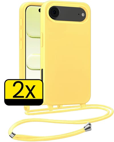 Hoesje Geschikt voor iPhone Air Hoesje Met Koord Siliconen Case - Hoes Geschikt voor iPhone Air Backcover Met Afneembaar Koord - Geel - 2 Stuks