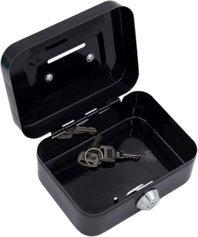 Kleine geldkist - Metalen geldcassette - Veilig geld bewaren - Sleutel slot - 22 cm breed - Zwart