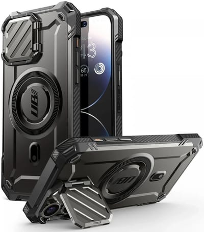 SUPCASE UB Pro MagXT Hoesje Geschikt voor Apple iPhone 15 Pro Max - Back Cover met Camera Protector Kickstand - Compatibel met MagSafe - Extra Camera Bescherming - Zwart