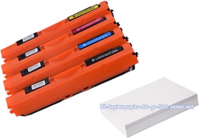 KATRIZ® huismerk toner CF350/CE310BK+ CF351/CE311C+ CF352/CE312Y + CF353/CE313 M (HP126A/130A) + Kopieerpapier-A4-80GR-500vellen-wit |Geschikt voor HP Color LaserJet Pro MFP M176 Series/ MFP M177FW Color LaserJet CP 1025/ M175series