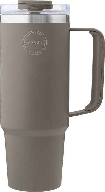 AYA&IDA - Thermocup with straw -Thermosfles - waterfles - drinkfles - to go - 885ml - DRIFTWOOD