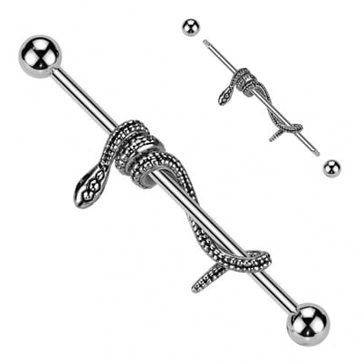 Industrial piercing PVD kronkel slang - zilver - LMPiercings