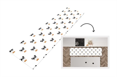 Keukenloper - Loper keuken - Panda - Zwart - Wit - Patroon - 200x50 cm - Keukenloper vinyl