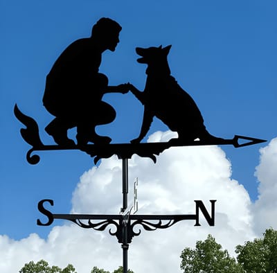 Metalen Windspinner met Dierenmotief - Smeedijzeren Tuin Decoratie voor Buiten - Ornament voor Daktuinen & Binnenplaatsen-Man en hond-Belle‘s product-Belle's product