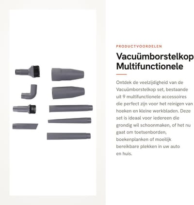 Dailygoods - Vacuümborstelkop - Multifunctionele stofzuiger accessoires - Universele nozzle set - 9st - Hoekborstel set - Geschikt voor hoeken en klei...