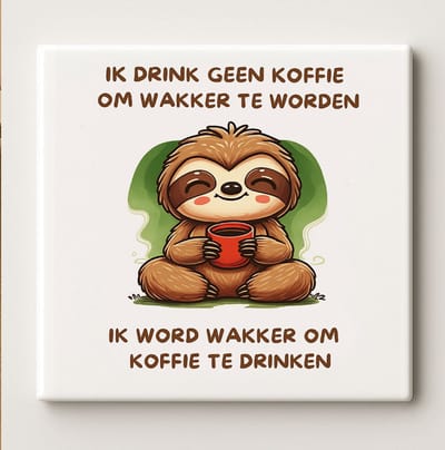 Grappige Koffie Luiaard Quote Tegel – Schattige Koffieliefhebber Wanddecoratie – Keramische Tegel 15 × 15 cm