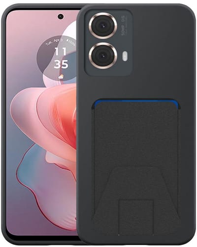 Geschikt voor Motorola Moto G Power 2024 Telefoonhoesje met Verstelbare Leren Pasjeshouder - Flexible Back Cover Case Siliconen TPU with Adjustable Leather Cardslot - Zwart - Smartphonica geschikt voor Motorola Moto G Power 2024