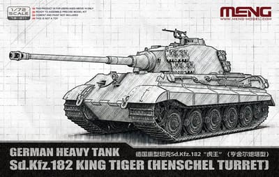 Meng Model Modelbouwpakket Militaire voertuigen - MENG 72011 Sd.Kfz. 182 King Tiger - Henschel Turret WWII - Duitse Zware Tank Plastic - 1:72 - Modelbouw