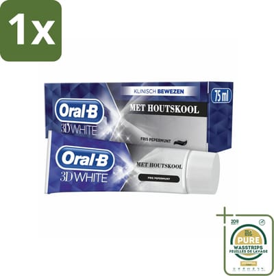 1 x Oral-B Tandpasta 3D White Houtskool 75 ml- Tandpasta Whitening - Houtskool Tandpasta - Witte Glimlach - Verkleuring Verwijderen - Diepe Reiniging
