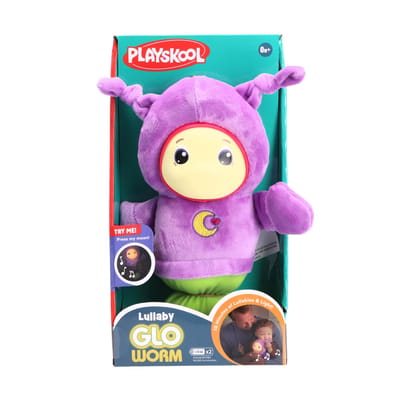 Gloeiworm knuffel Playskool met muziek en licht paars speelgoed.