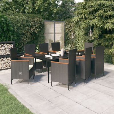 vidaXL - 9-delige - Tuinset - met - kussens - zwart