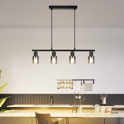 Glitzerlife - Hanglampen - Vintage Industrieel - 4xE14 - Verstelbare Hoogte - Glas en Metaal - Ø30cm - Donkergrijs - Eetkamer Woonkamer Keuken Hanglamp