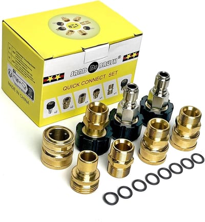 Hogedrukreiniger Adapterset - 8-delig - Quick Connect Koppelingen - M22 14/15 mm - Messing RVS