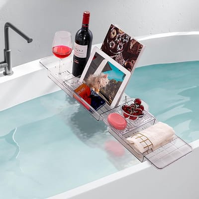 Verstelbaar acryl badplank voor de meeste baden, badaccessoire, 56 tot 80,5 cm, ideaal voor ontspanning en comfort