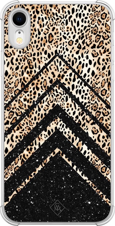 Casimoda® hoesje - Geschikt voor iPhone XR - Chevron Luipaard - Shockproof case - Extra sterk - TPU/polycarbonaat - Bruin/beige, Transparant
