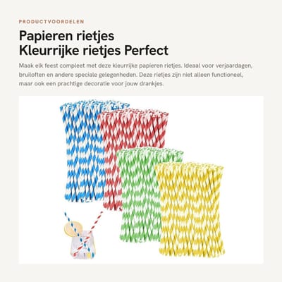 Dailygoods- Papieren Rietjes 500 Stuks - Kleurrijke Rietjes - Geschikt voor Feesten - Kraftpapier - 19,7 cm - Perfecte Decoratie - Feestrietjes