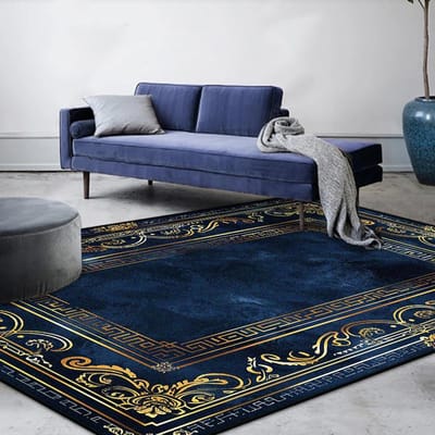 Moderne Luxe Decoratie Huis Blauw Tapijt Gouden Rand Antislip Woonkamer Kleden Zacht Wasbaar Sofa Tafelmat Slaapkamer Decor 180*280cm