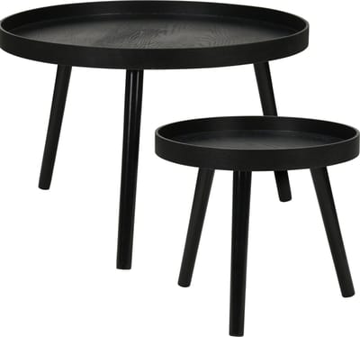 In & Out Deco bijzettafel - salontafel set rond 60 cm en 38 cm zwart