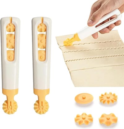 Deegsnijder Roller - Deegsnijder - Deegkrabber - Deegwiel - bakgereedschap - keukenbenodigdheden - golvend - geschikt voor koekjes, gebak, deeg, pizza, knoedels - 2 stuks - geel