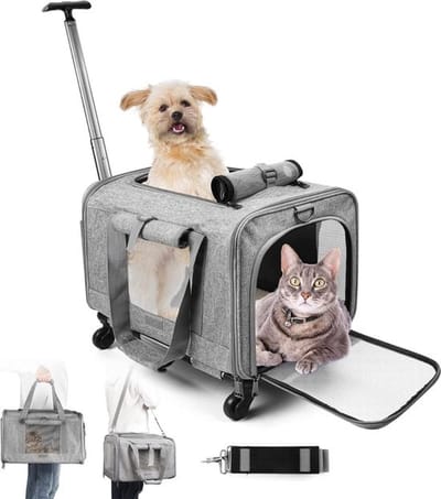 Luxe Reistas Vliegtuig – Draagtas – Kat & Hond – Reismand – Transsporttas - Handbagage – Met Wielen – Stijlvol – Grijs